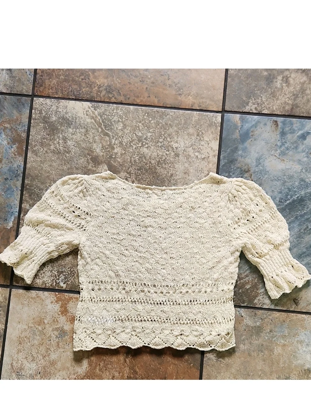 Free People Cream Openwork Knit Top